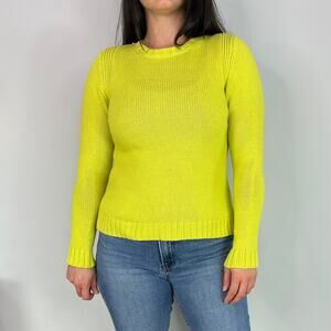 525 America Open Knit Side Slit Neon Green Sweater